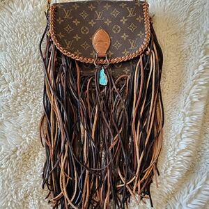 Upcycled Louis Vuitton Monogram Multi-Brown Fringe Crossbody Bag